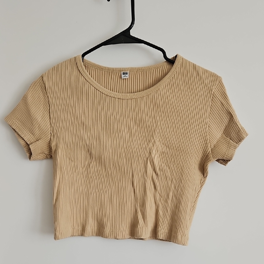 Beige Ribbed Crop Top